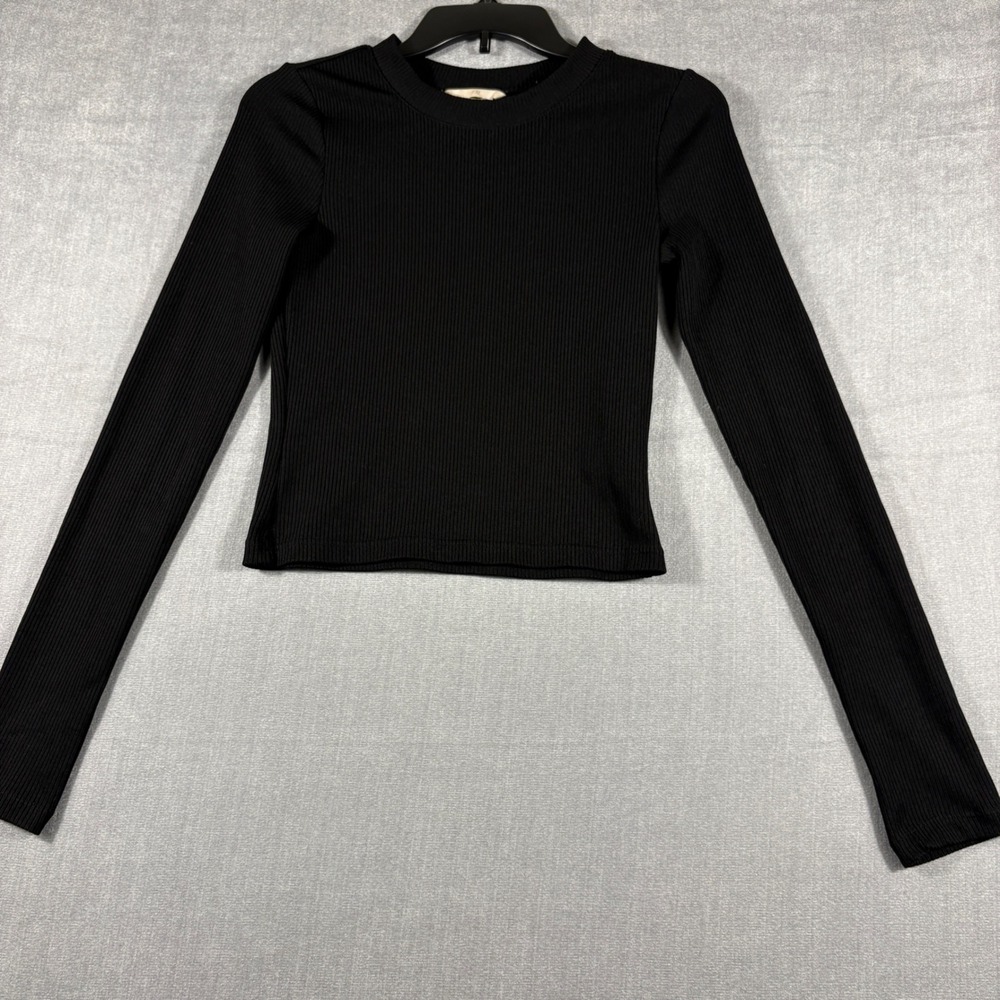 HM Womens Ribbed Long Sleeve Crew Neck Top Black XS